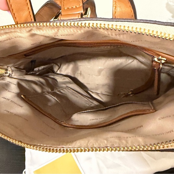 Michael Kors Rhea Signature Logo Slim Backpack in Vanilla/Acorn - Picture 12 of 15